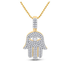 10kt Yellow Gold Men's Round Diamond Hamsa Hand Charm Pendant - 1 Cttw | Splendid Jewellery product  Top View from Splendid Jewellery