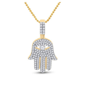 Men's Diamond Charm Pendant | 10kt Yellow Gold Mens Round Diamond Hamsa Hand Charm Pendant 1 Cttw | Splendid Jewellery GND