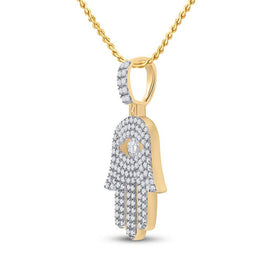 10kt Yellow Gold Men's Round Diamond Hamsa Hand Charm Pendant - 1 Cttw | Splendid Jewellery product Side View from Splendid Jewellery