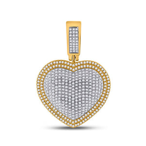 Men's Diamond Charm Pendant | 10kt Yellow Gold Mens Round Diamond Heart Charm Pendant 1-1/4 Cttw | Splendid Jewellery GND