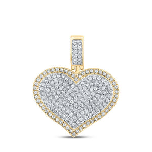 Men's Diamond Charm Pendant | 10kt Yellow Gold Mens Round Diamond Heart Charm Pendant 1/2 Cttw | Splendid Jewellery GND