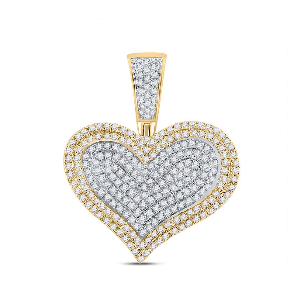 Men's Diamond Charm Pendant | 10kt Yellow Gold Mens Round Diamond Heart Charm Pendant 3/4 Cttw | Splendid Jewellery GND