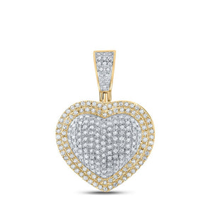 Men's Diamond Charm Pendant | 10kt Yellow Gold Mens Round Diamond Heart Charm Pendant 3/4 Cttw | Splendid Jewellery GND