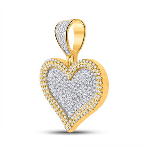 Men's Diamond Charm Pendant | 10kt Yellow Gold Mens Round Diamond Heart Charm Pendant 3/4 Cttw | Splendid Jewellery GND