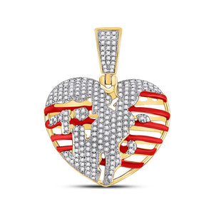 Men's Diamond Charm Pendant | 10kt Yellow Gold Mens Round Diamond Heart Charm Pendant 5/8 Cttw | Splendid Jewellery GND