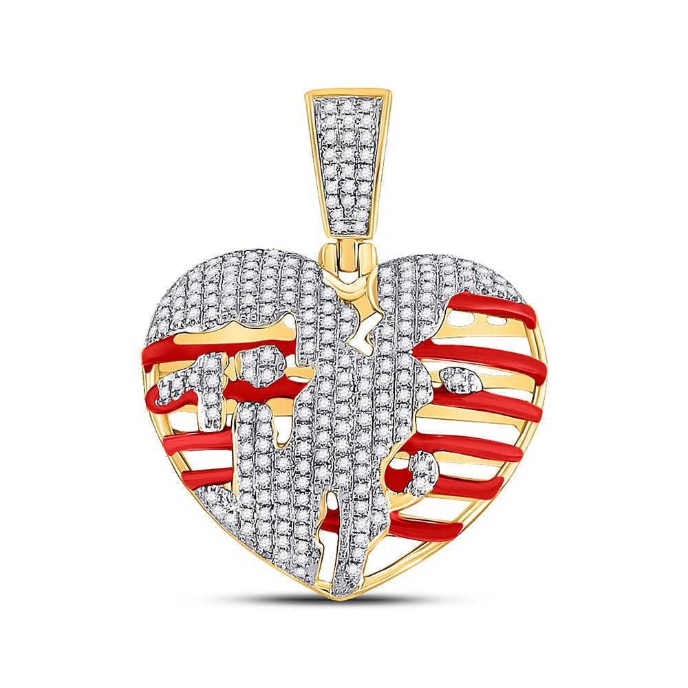 Men's Diamond Charm Pendant | 10kt Yellow Gold Mens Round Diamond Heart Charm Pendant 5/8 Cttw | Splendid Jewellery GND