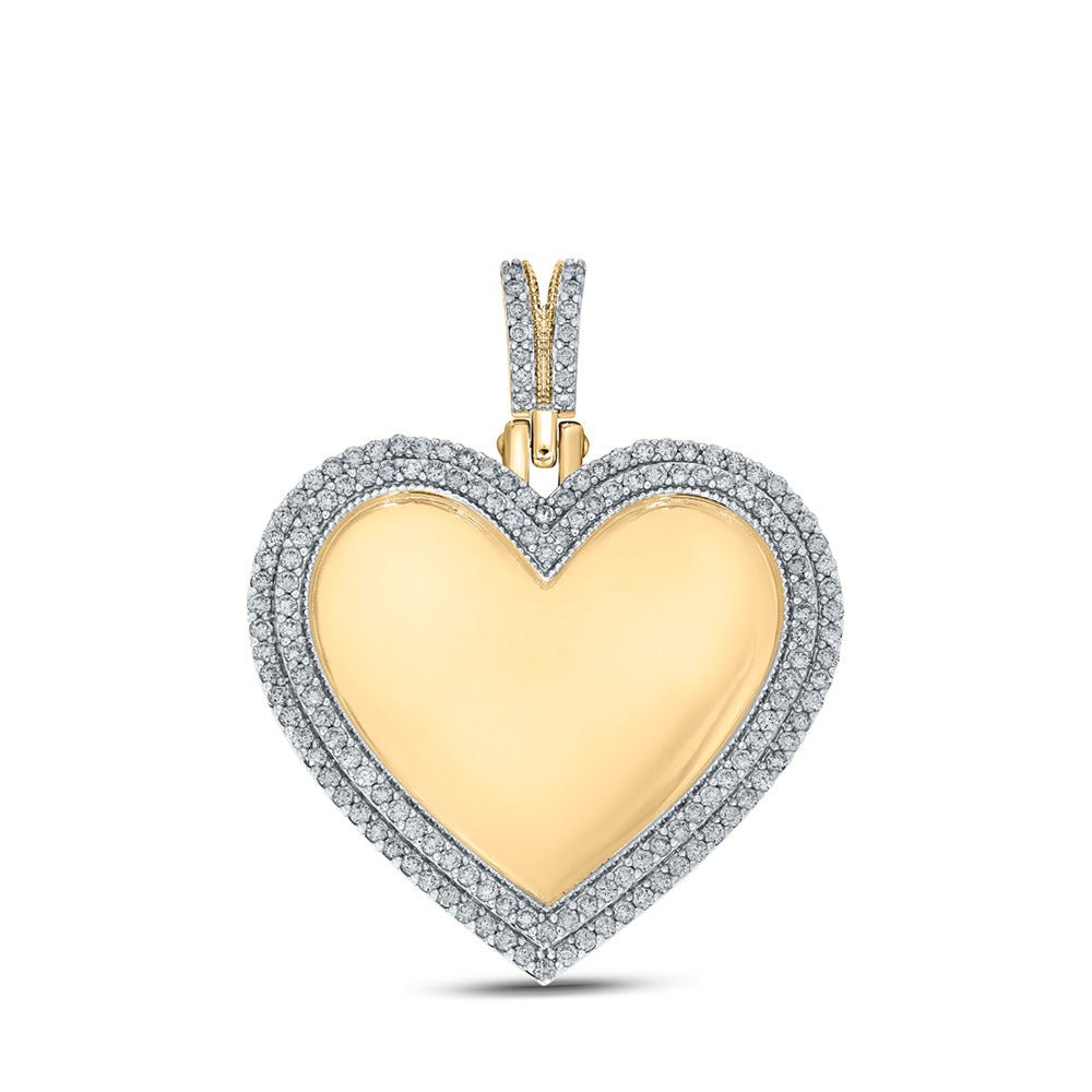 Men's Diamond Charm Pendant | 10kt Yellow Gold Mens Round Diamond Heart Memory Charm Pendant 2 Cttw | Splendid Jewellery GND