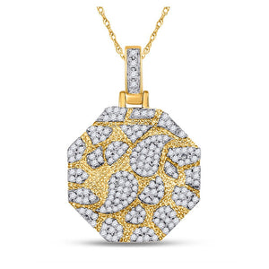 Men's Diamond Charm Pendant | 10kt Yellow Gold Mens Round Diamond Hexagon Charm Pendant 1/2 Cttw | Splendid Jewellery GND