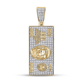 10kt Yellow Gold Men's Round Diamond Hundred Bill Money Charm Pendant - 5/8 Cttw product  Top View from Splendid Jewellery