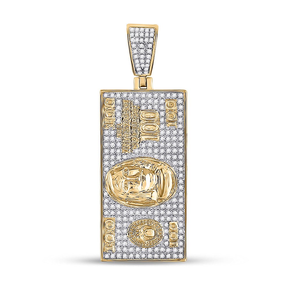 Men's Diamond Charm Pendant | 10kt Yellow Gold Mens Round Diamond Hundred Bill Money Charm Pendant 5/8 Cttw | Splendid Jewellery GND