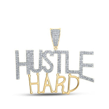 Load image into Gallery viewer, 10kt Yellow Gold Men's Round Diamond Hustle Hard Charm Pendant - 1 Cttw product  Top View from Splendid Jewellery