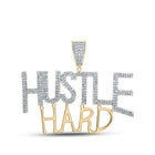 10kt Yellow Gold Men's Round Diamond Hustle Hard Charm Pendant - 1 Cttw product  Top View from Splendid Jewellery
