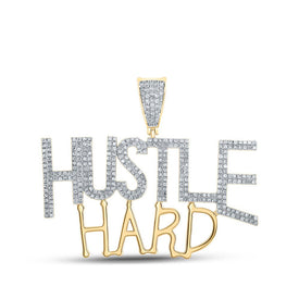 10kt Yellow Gold Men's Round Diamond Hustle Hard Charm Pendant - 1 Cttw product  Top View from Splendid Jewellery