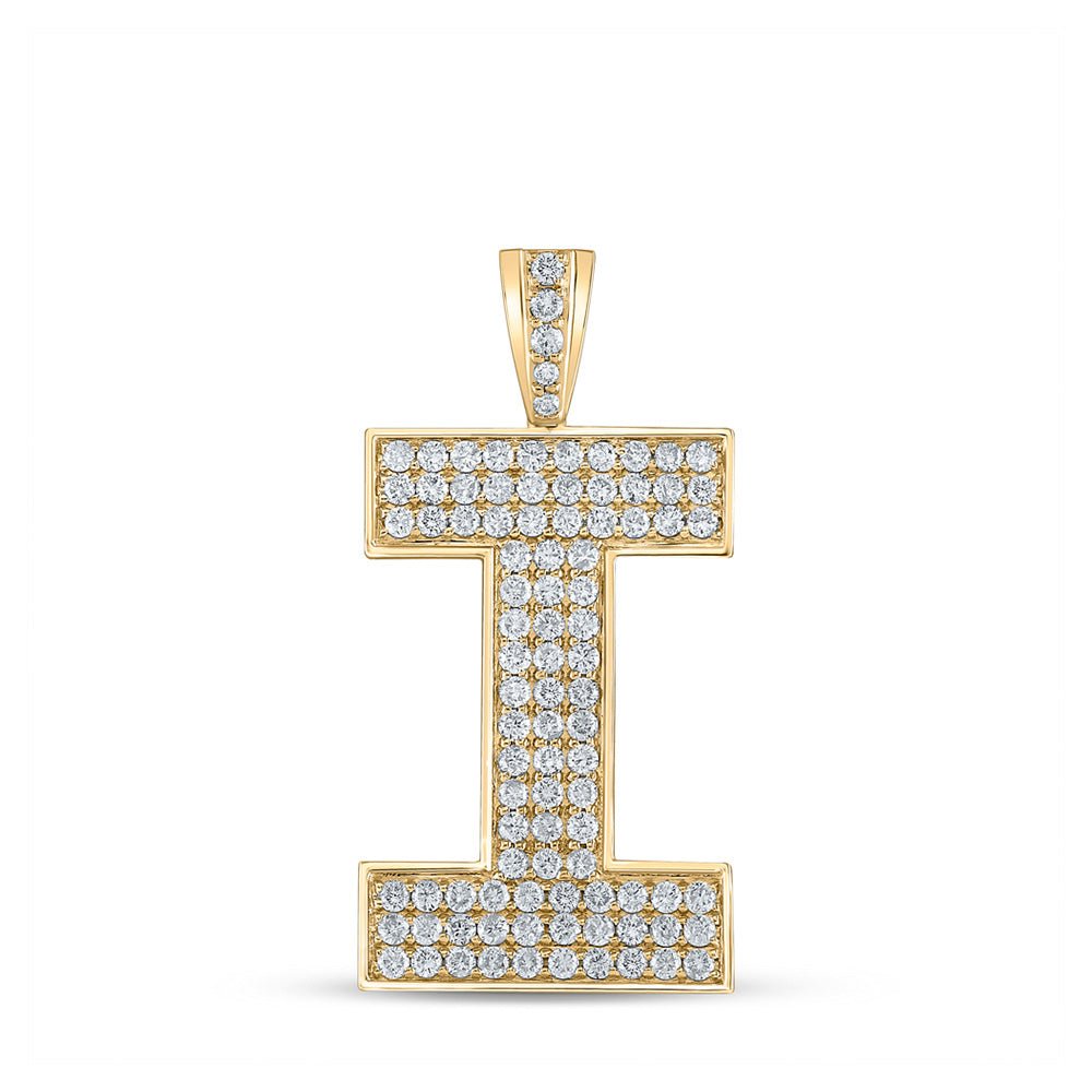 Men's Diamond Charm Pendant | 10kt Yellow Gold Mens Round Diamond I Initial Letter Charm Pendant 1-5/8 Cttw | Splendid Jewellery GND