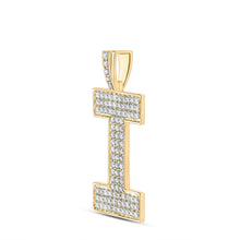 Load image into Gallery viewer, 10kt Yellow Gold Men's Round Diamond I Initial Letter Charm Pendant - 1-5/8 Cttw product Side View from Splendid Jewellery
