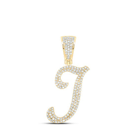 10kt Yellow Gold Men's Round Diamond I Initial Letter Charm Pendant 5/8 Cttw product  Top View from Splendid Jewellery