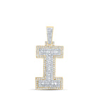 10kt Yellow Gold Men's Round Diamond I Initial Letter Charm Pendant - 7/8 Cttw product  Top View from Splendid Jewellery