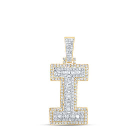10kt Yellow Gold Men's Round Diamond I Initial Letter Charm Pendant - 7/8 Cttw product  Top View from Splendid Jewellery