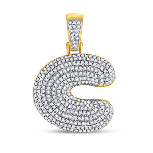 Men's Diamond Charm Pendant | 10kt Yellow Gold Mens Round Diamond Initial C Letter Charm Pendant 3/4 Cttw | Splendid Jewellery GND