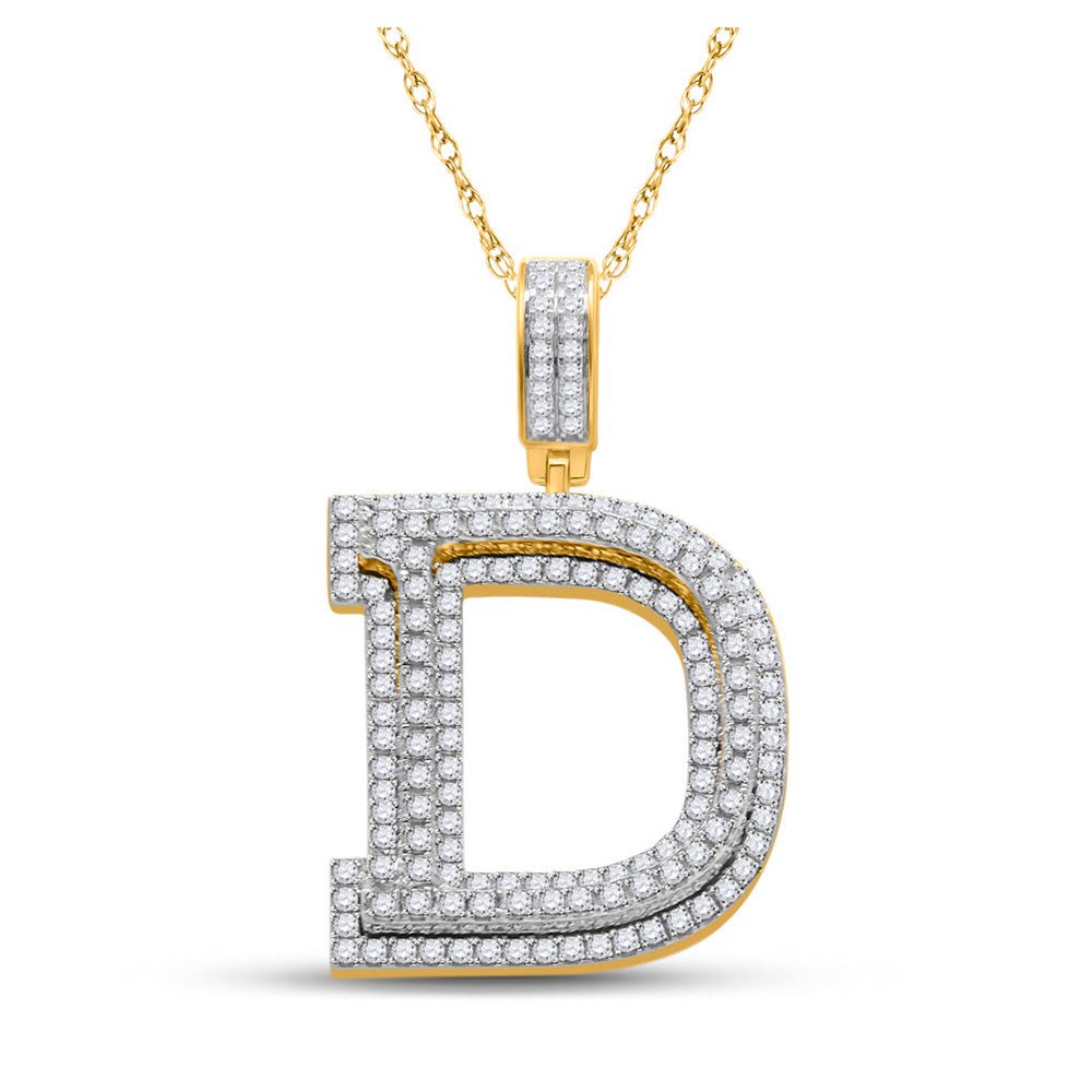 Men's Diamond Charm Pendant | 10kt Yellow Gold Mens Round Diamond Initial D Letter Charm Pendant 1-7/8 Cttw | Splendid Jewellery GND