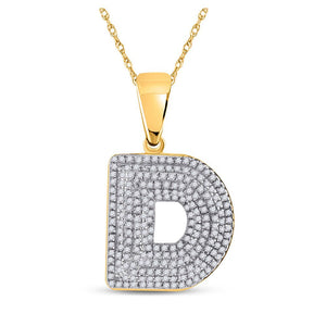 Men's Diamond Charm Pendant | 10kt Yellow Gold Mens Round Diamond Initial D Letter Charm Pendant 5/8 Cttw | Splendid Jewellery GND