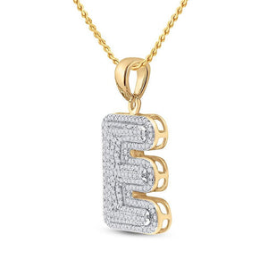 Men's Diamond Charm Pendant | 10kt Yellow Gold Mens Round Diamond Initial E Letter Charm Pendant 5/8 Cttw | Splendid Jewellery GND