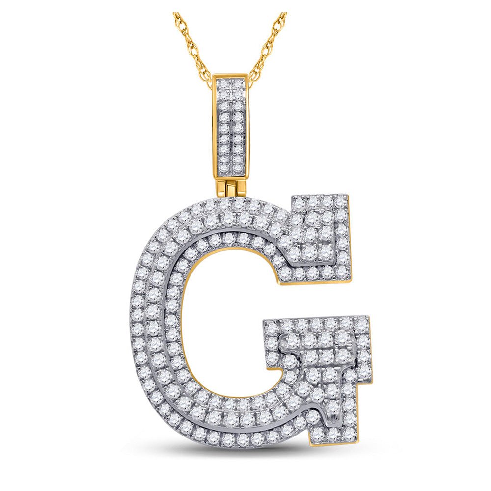 Men's Diamond Charm Pendant | 10kt Yellow Gold Mens Round Diamond Initial G Charm Pendant 2 Cttw | Splendid Jewellery GND