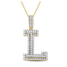 Load image into Gallery viewer, 10kt Yellow Gold Men's Round Diamond Initial L Letter Charm Pendant - 1-1/3 Cttw product  Top View from Splendid Jewellery