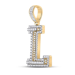 Men's Diamond Charm Pendant | 10kt Yellow Gold Mens Round Diamond Initial L Letter Charm Pendant 1-1/3 Cttw | Splendid Jewellery GND