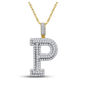 Men's Diamond Charm Pendant | 10kt Yellow Gold Mens Round Diamond Initial P Charm Pendant 1-5/8 Cttw | Splendid Jewellery GND