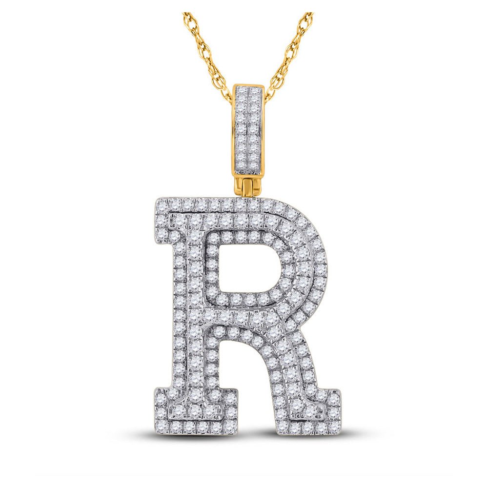 Men's Diamond Charm Pendant | 10kt Yellow Gold Mens Round Diamond Initial R Charm Pendant 1-7/8 Cttw | Splendid Jewellery GND