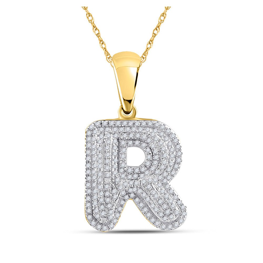 Men's Diamond Charm Pendant | 10kt Yellow Gold Mens Round Diamond Initial R Letter Charm Pendant 5/8 Cttw | Splendid Jewellery GND