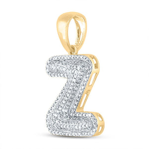 Men's Diamond Charm Pendant | 10kt Yellow Gold Mens Round Diamond Initial Z Letter Charm Pendant 5/8 Cttw | Splendid Jewellery GND