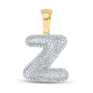 Men's Diamond Charm Pendant | 10kt Yellow Gold Mens Round Diamond Initial Z Letter Charm Pendant 5/8 Cttw | Splendid Jewellery GND