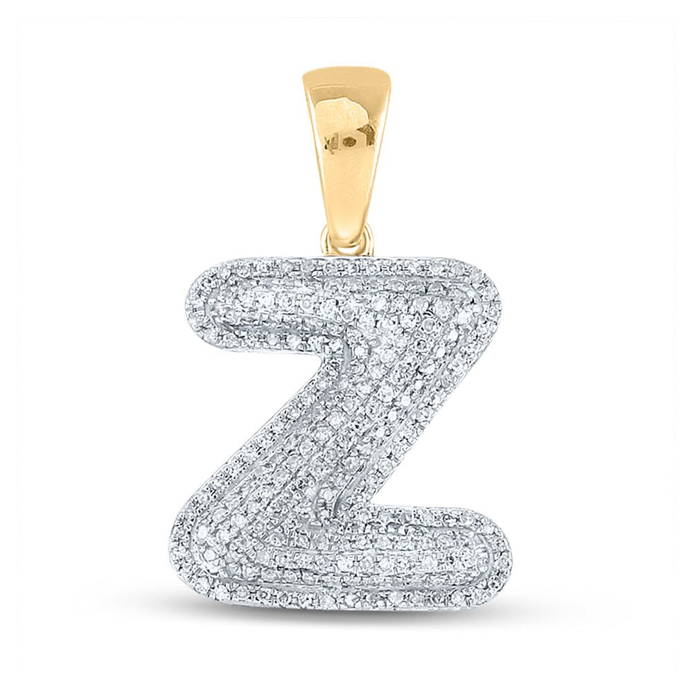 Men's Diamond Charm Pendant | 10kt Yellow Gold Mens Round Diamond Initial Z Letter Charm Pendant 5/8 Cttw | Splendid Jewellery GND