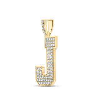 Men's Diamond Charm Pendant | 10kt Yellow Gold Mens Round Diamond J Initial Letter Charm Pendant 1-3/8 Cttw | Splendid Jewellery GND