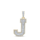 10kt Yellow Gold Men's Round Diamond J Initial Charm Pendant - 2 Cttw | Splendid Jewellery product  Top View from Splendid Jewellery
