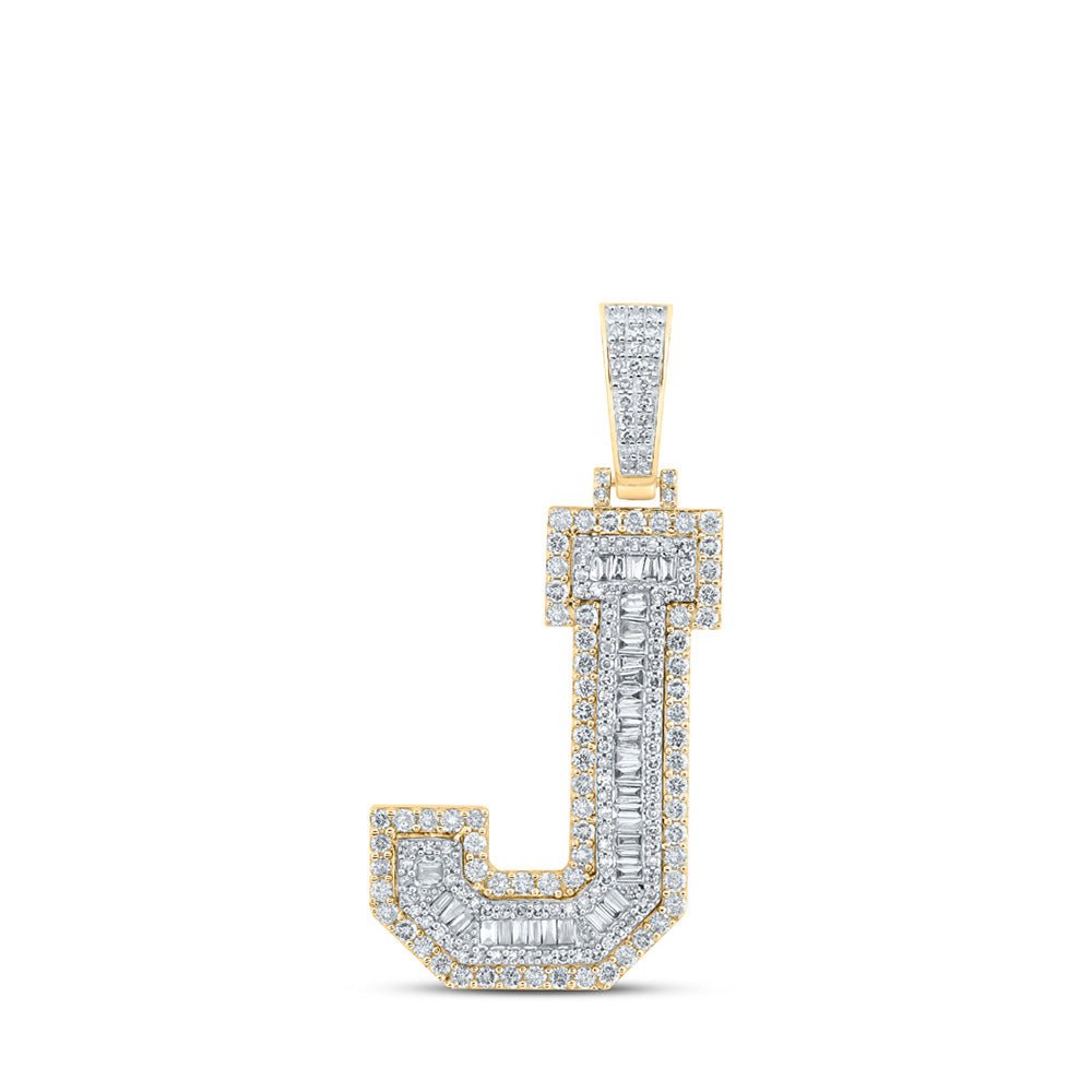 Men's Diamond Charm Pendant | 10kt Yellow Gold Mens Round Diamond J Initial Letter Charm Pendant 2 Cttw | Splendid Jewellery GND