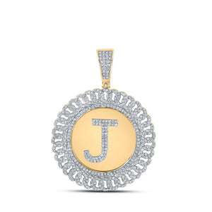 Men's Diamond Charm Pendant | 10kt Yellow Gold Mens Round Diamond J Letter Charm Pendant 1-1/4 Cttw | Splendid Jewellery GND