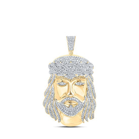 10kt Yellow Gold Men's Round Diamond Jesus Charm Pendant - 2-1/4 Cttw product  Top View from Splendid Jewellery