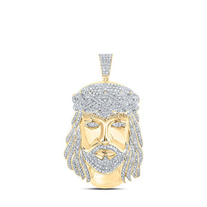 Men's Diamond Charm Pendant | 10kt Yellow Gold Mens Round Diamond Jesus Charm Pendant 2-1/4 Cttw | Splendid Jewellery GND