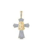 10kt Yellow Gold Men's Round Diamond Jesus Cross Charm Pendant - 1 Cttw product  Top View from Splendid Jewellery