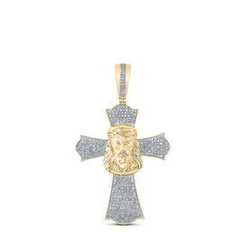 10kt Yellow Gold Men's Round Diamond Jesus Cross Charm Pendant - 1 Cttw product  Top View from Splendid Jewellery