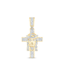 Load image into Gallery viewer, 10kt Yellow Gold Men&#39;s Round Diamond Jesus Cross Charm Pendant - 1 Cttw product  Top View from Splendid Jewellery