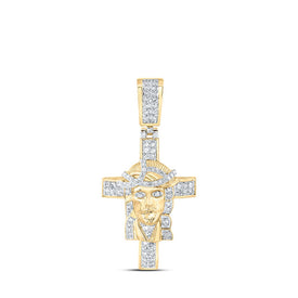 10kt Yellow Gold Men's Diamond Jesus Cross Charm Pendant - 1/2 Ct.t.w. product  Top View from Splendid Jewellery