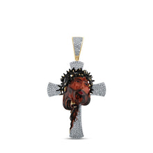 Load image into Gallery viewer, 10kt Yellow Gold Men's Round Diamond Jesus Cross Charm Pendant - 1/2 Carat Total Weight product  Top View from Splendid Jewellery