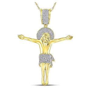 Men's Diamond Charm Pendant | 10kt Yellow Gold Mens Round Diamond Jesus Crucified Charm Pendant 1/2 Cttw | Splendid Jewellery GND