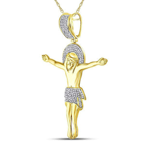 Men's Diamond Charm Pendant | 10kt Yellow Gold Mens Round Diamond Jesus Crucified Charm Pendant 1/2 Cttw | Splendid Jewellery GND