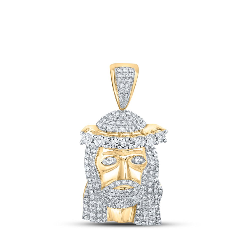 Men's Diamond Charm Pendant | 10kt Yellow Gold Mens Round Diamond Jesus Face Charm Pendant 1-1/2 Cttw | Splendid Jewellery GND