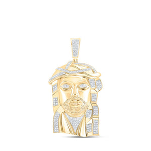 Men's Diamond Charm Pendant | 10kt Yellow Gold Mens Round Diamond Jesus Face Charm Pendant 1-1/2 Cttw | Splendid Jewellery GND